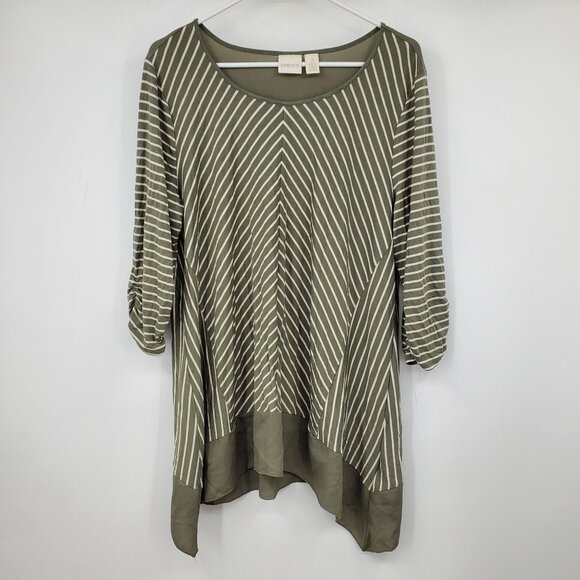 Chico's Fresh Striped Green and White Women's Blouse Top Shirt Large - Picture 1 of 10